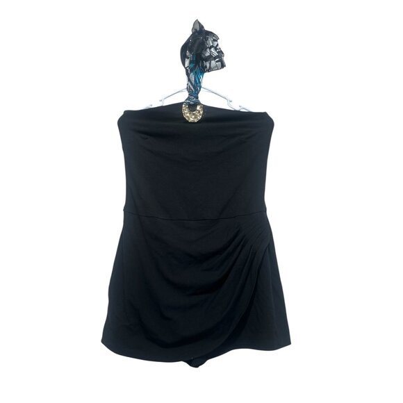 Y2K Cache Bodycon Mini Dress Skort Womens Medium Black Halter Buckle Party Retro - Picture 1 of 16